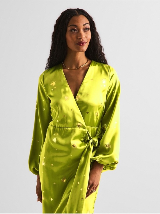 Never Fully Dressed Dresses & Skirts - Never Fully Dressed Vienna Hearts Wrap Midi Dress in Satin Size 2
